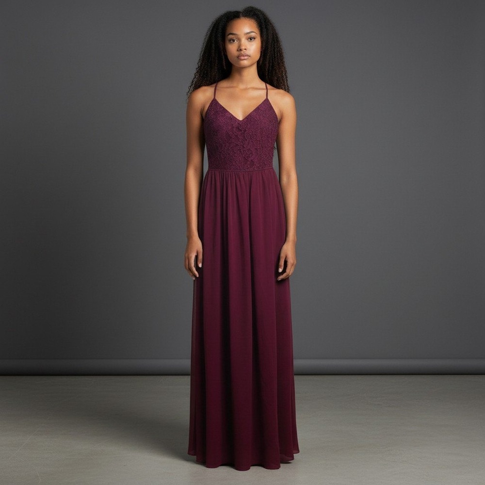 City Triangles‎ Womens Burgundy Lace Glitter Maxi Formal Dress Size 16 Burgundy
